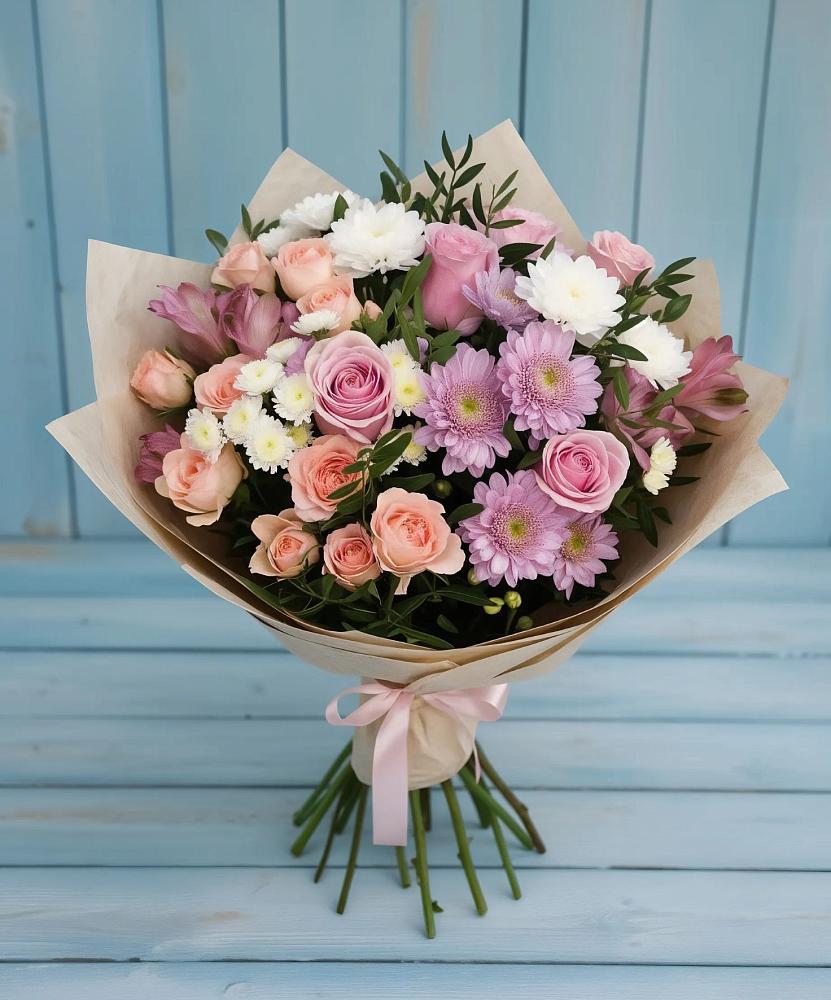 Букет цветов из: Хризантемы, Розы и Альстромерии в Томаровке