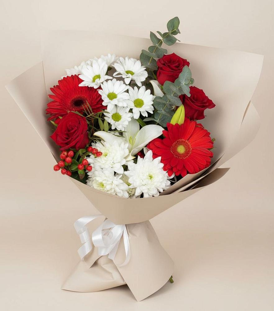 Букет цветов из: Розы, Хризантемы, Герберы и Лилии в Томаровке
