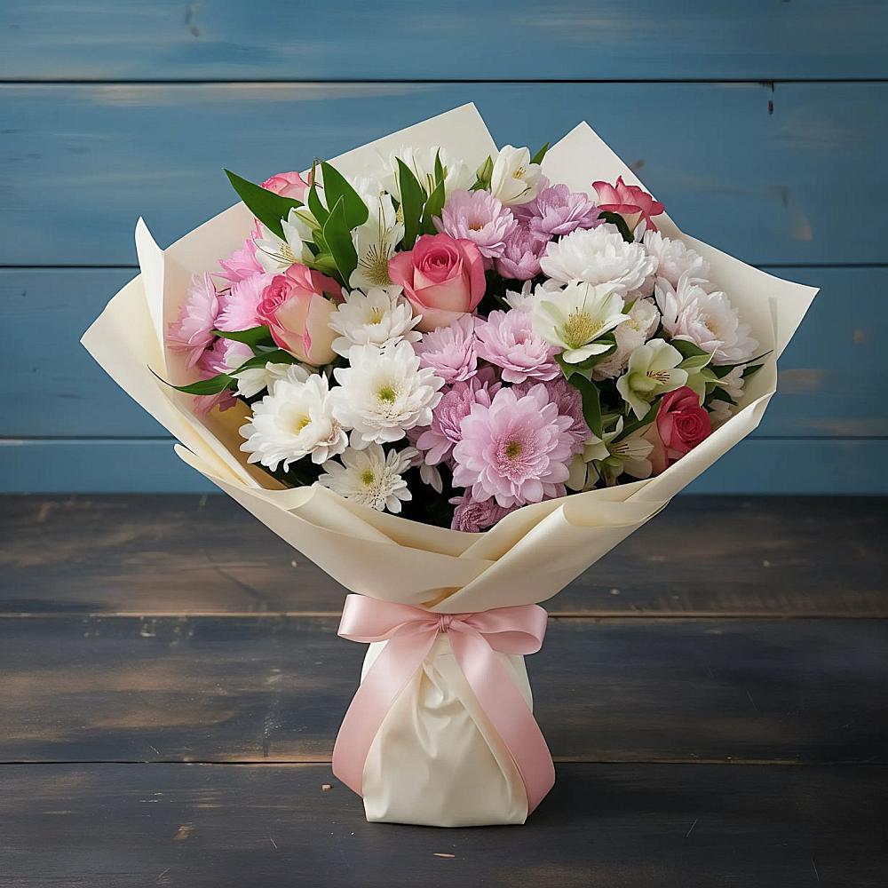 Букет цветов из: Хризантемы, Альстромерии и Розы в Томаровке